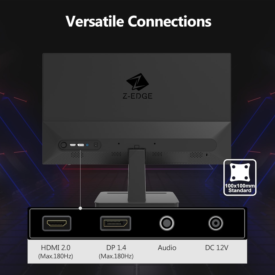 image 1 of Z-EDGE UG27F 27 inches 180Hz IPS FHD 1080P LED Gaming Monitor, HDMI(2.0)x1 and DP(1.4)x1 Support HDR FreeSync 1MS Response Time | Black | 1