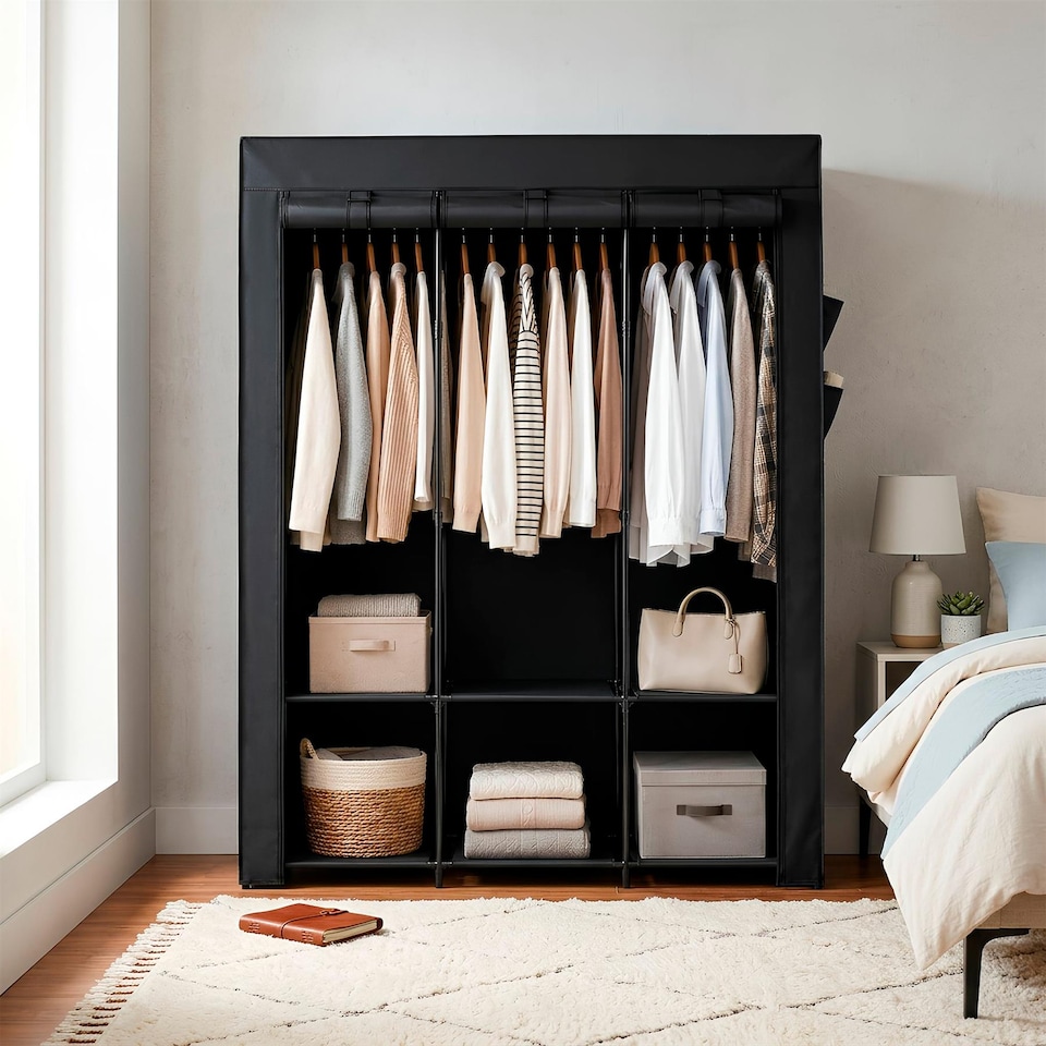 image 1 of Harbour Housewares Portable Fabric Wardrobe - 130 x 45 x 167cm