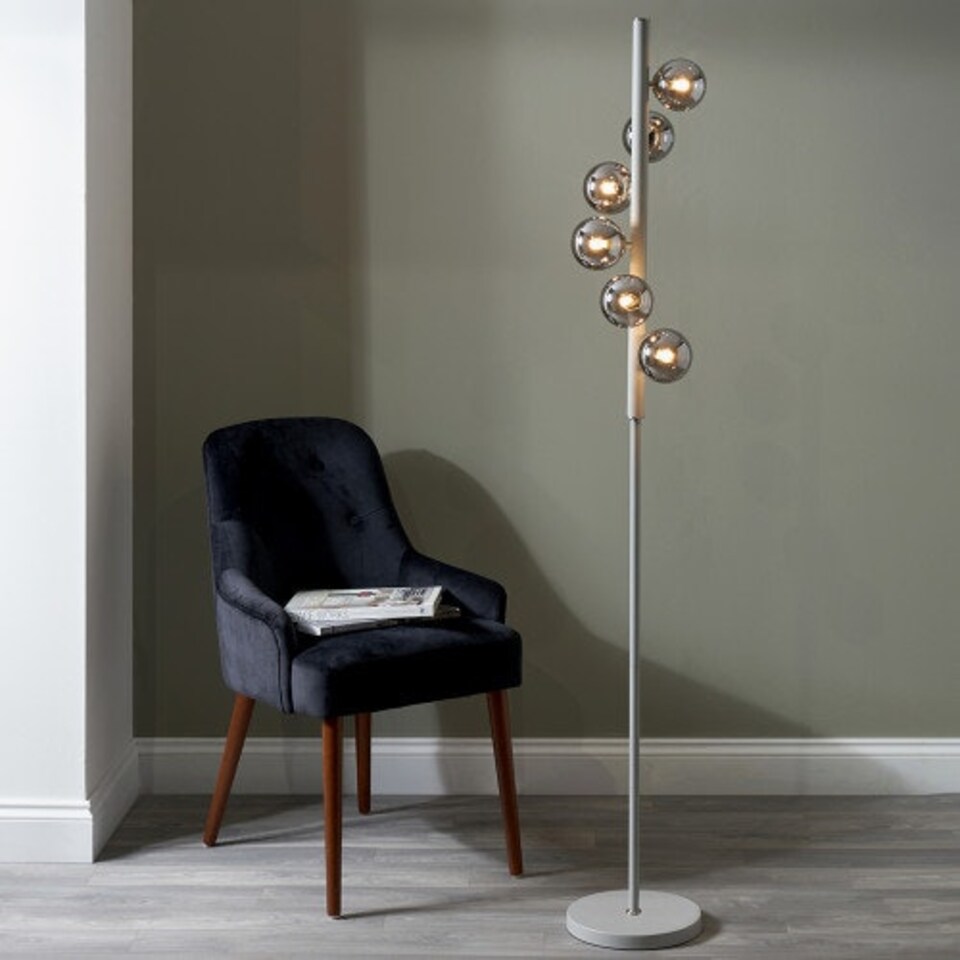 image 1 of Glass Ball and Grey Metal Floor Lamp For Living Room