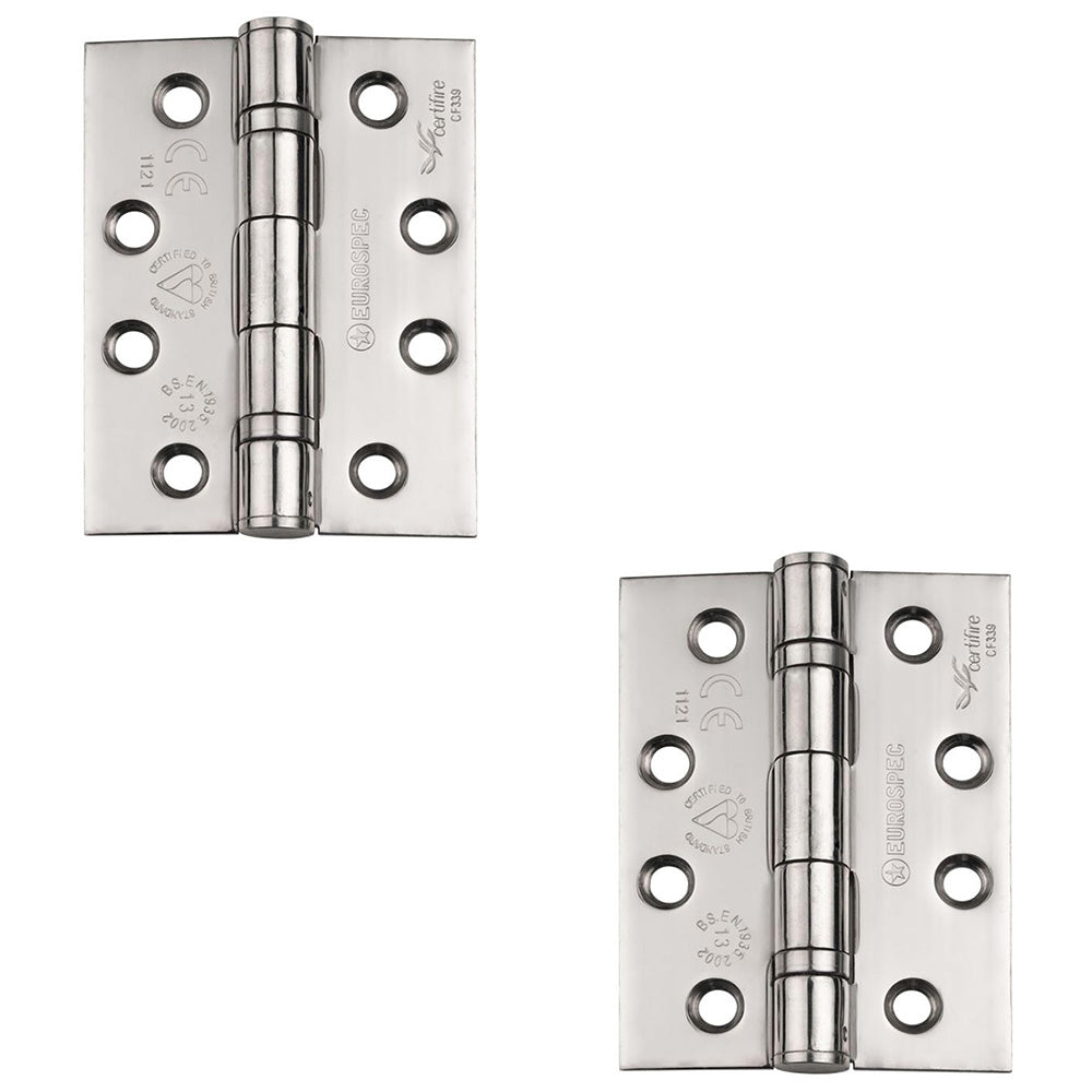 2 PACK - PAIR 13 Ball Bearing Radius Door Hinge - 102 x 76mm Satin Stainless Steel