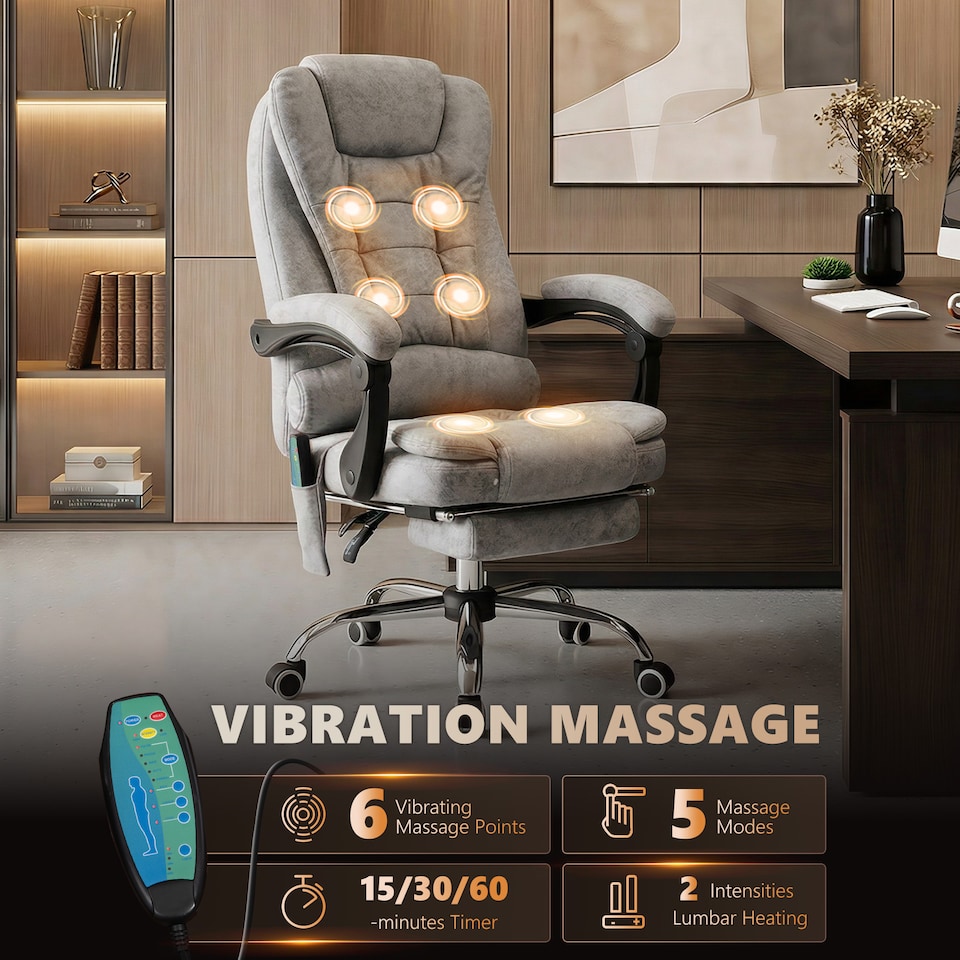 image 1 of Vinsetto Heated 6 Points Vibration Massage Executive Office Chair Grey