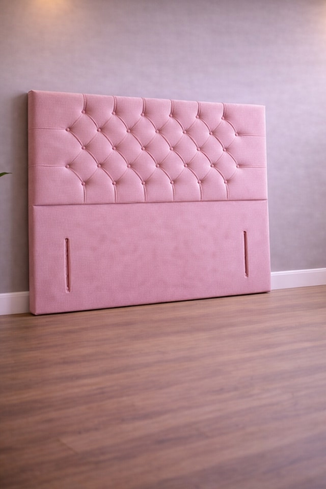 image 1 of Floorstanding Headboard Pink Plush Chesterfield 5FT Kingsize 54inch High