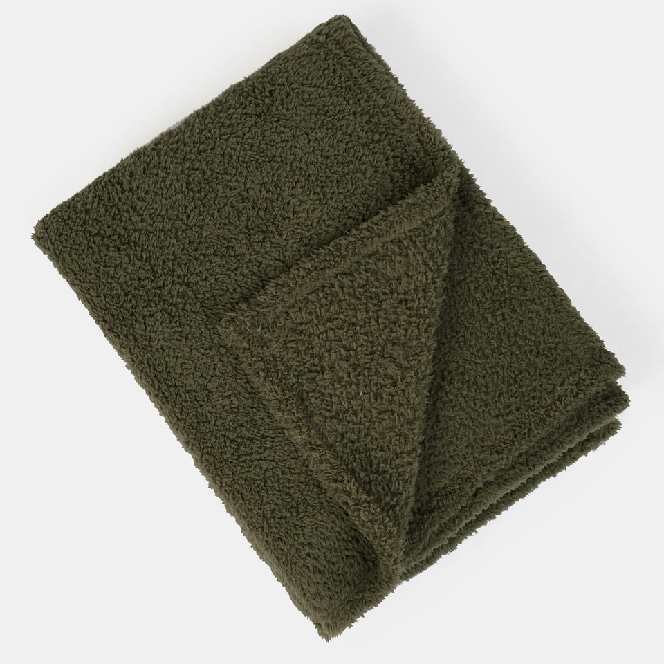 image 1 of OHS Soft Plush Teddy Fleece Throw Blanket, 150x200cm - Woodland Green
