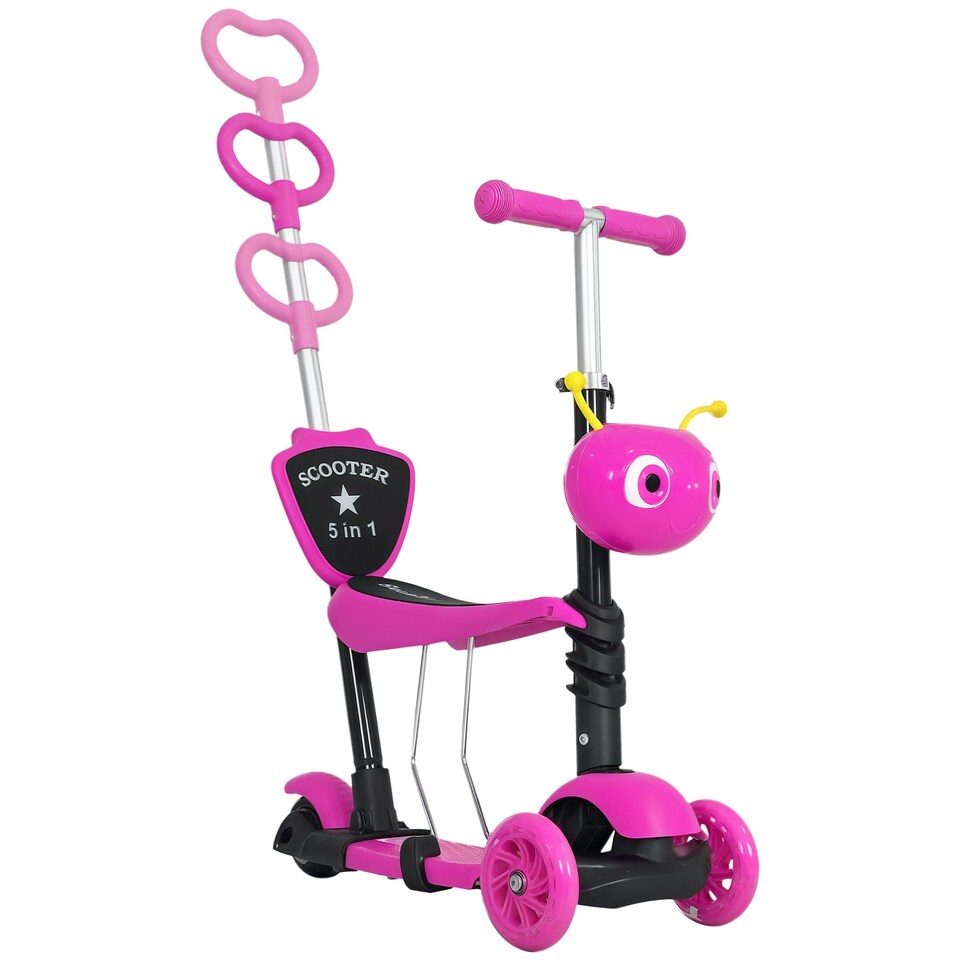 image 1 of Kids Kick Scooter, Three-Wheel Walker w/ Removable Adjustable Seat, Pink