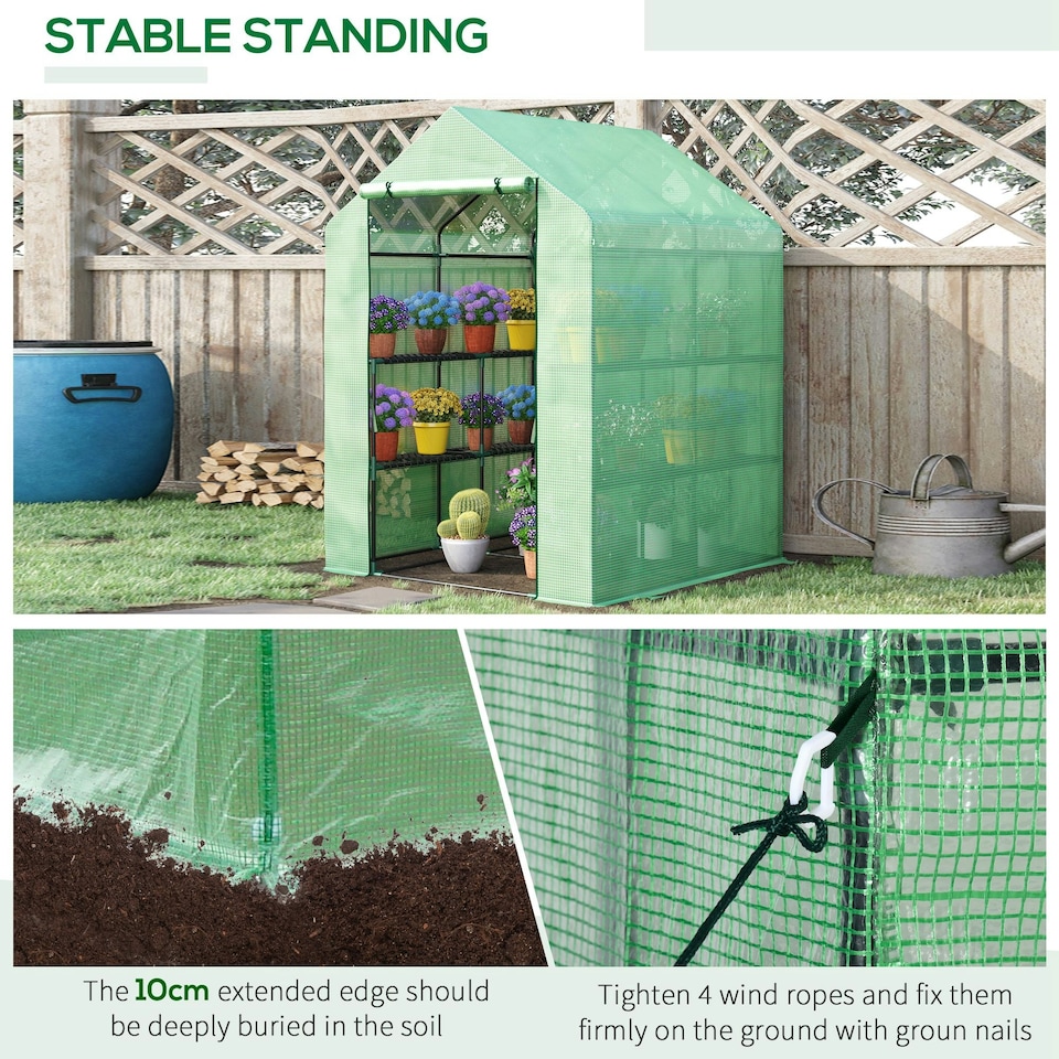 image 1 of Outsunny Walk in Garden Greenhouse Outdoor Grow House w/ Shelves, 143x138x190cm