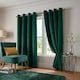 image 1 of Velvet Thermal Blackout Eyelet Curtains Ready Made Pair - 168cm x 183cm - Green