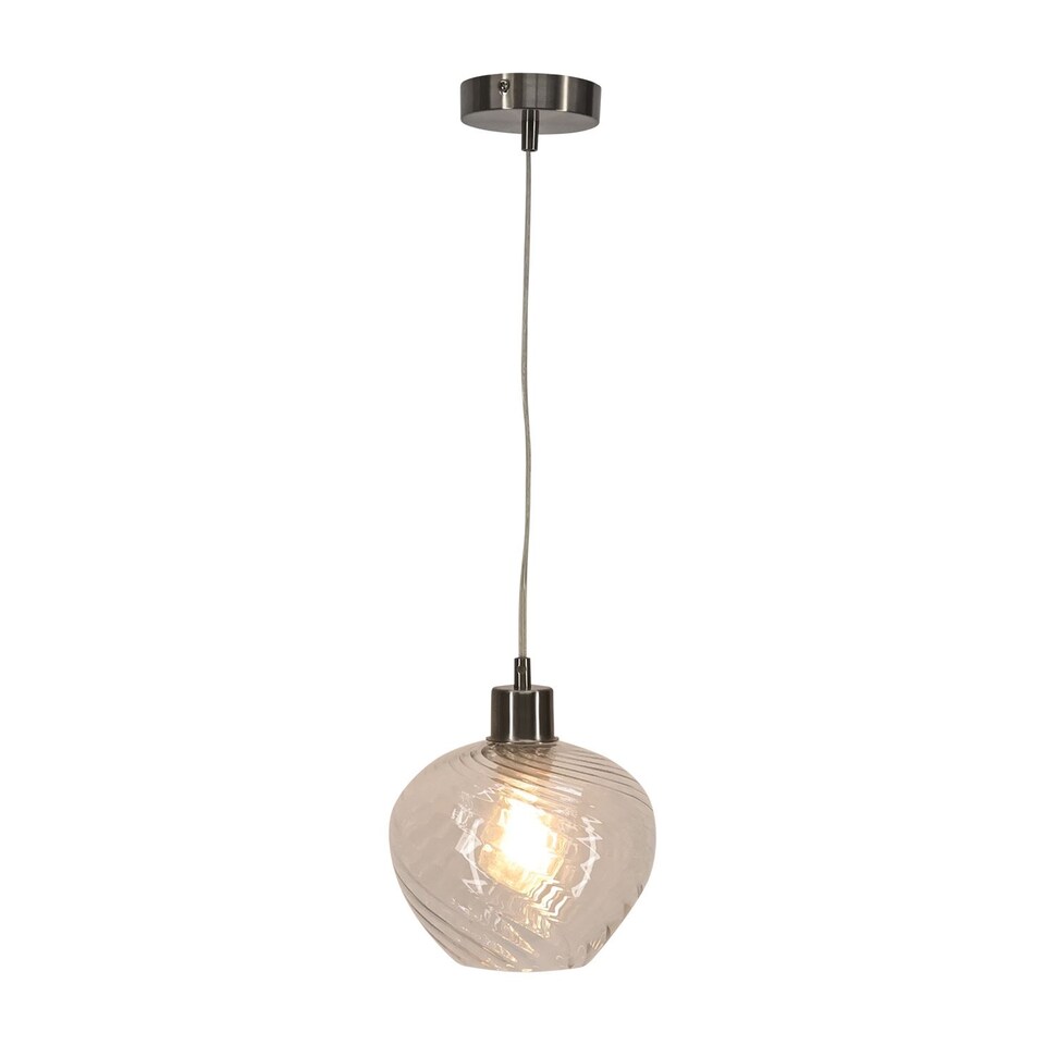 image 1 of Bradson - Clear Swirl Glass with Satin Nickel Pendant Fitting | Chrome | Clear | 1