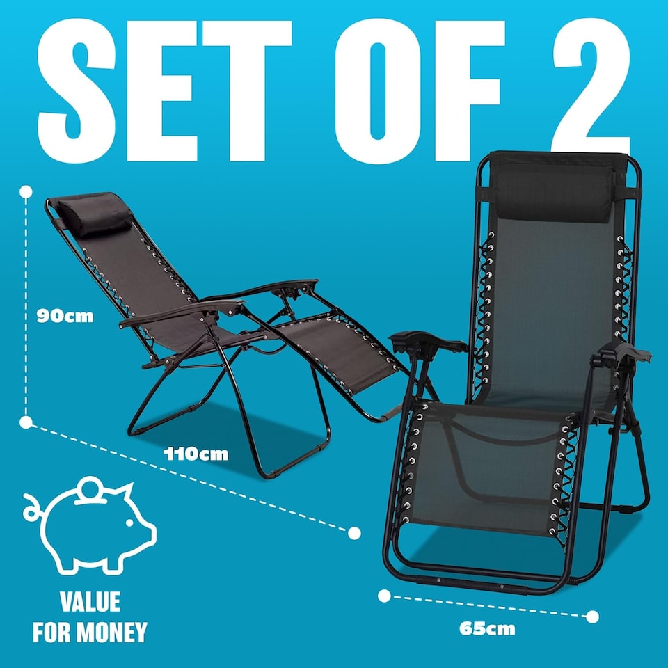 image 1 of 2 X Zero Gravity Chairs Garden Reclining Recliner Relaxer Sun Lounger