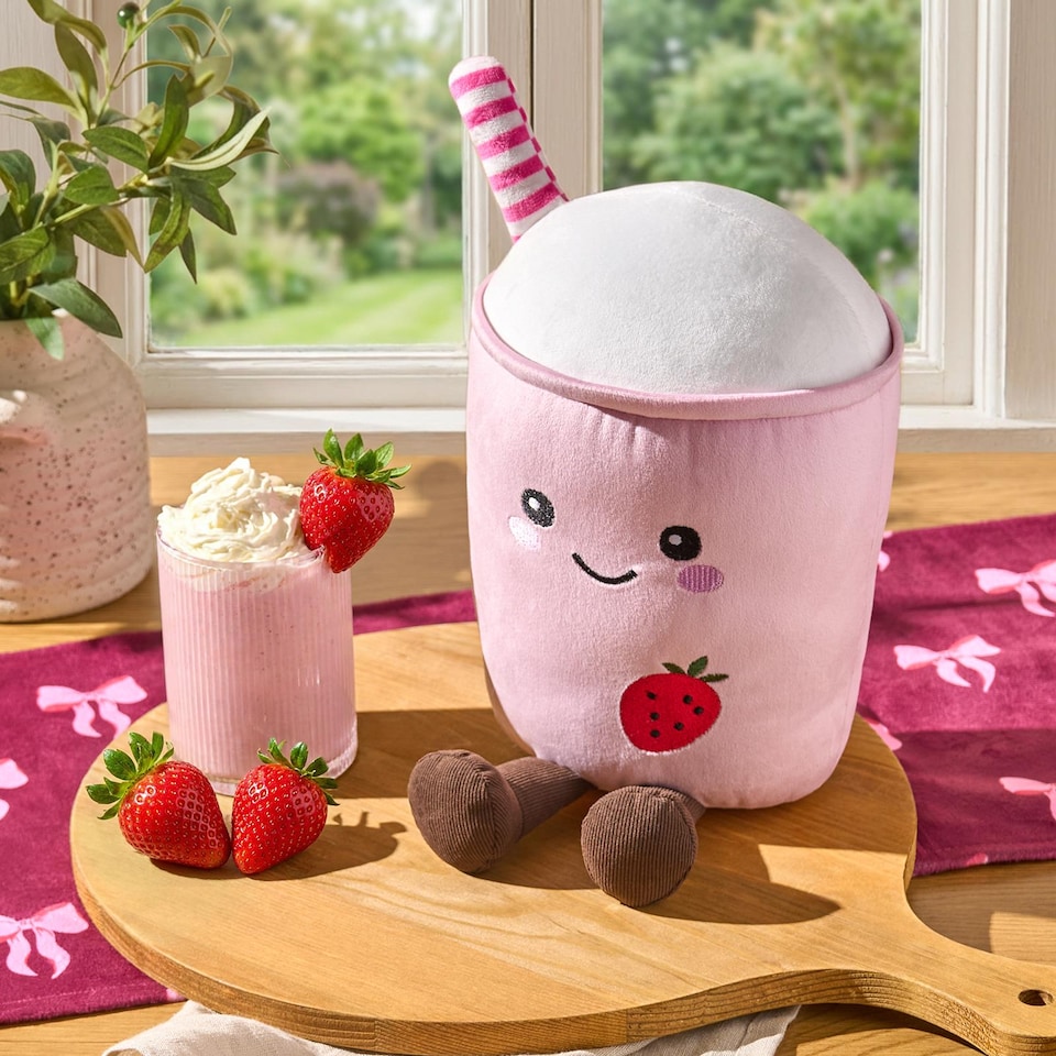 image 1 of OHS Sweetie Pie Filled Novelty Scatter Cushion Soft Fleece Toy Pillow | Pink | Molly the Milkshake