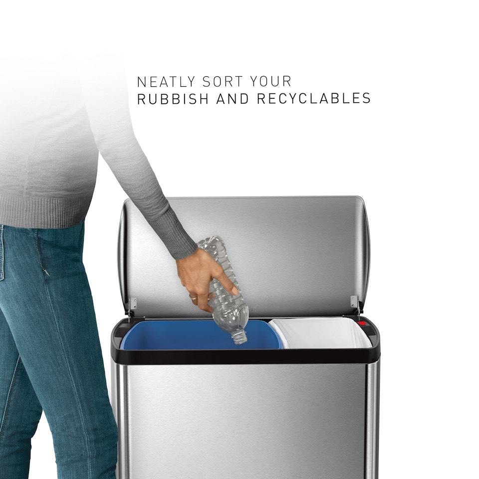 image 1 of Simplehuman 46L Rectangular Recycling Kitchen Pedal Bin, Brushed Stainless Steel