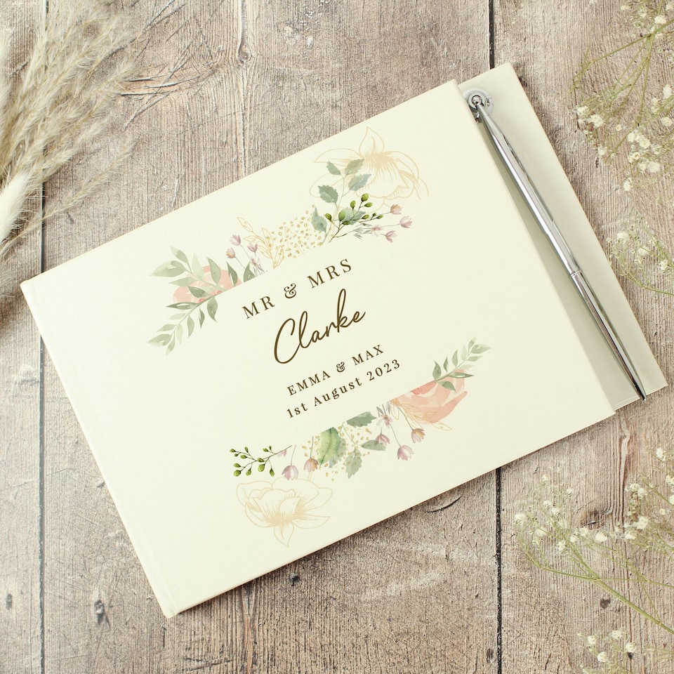 image 1 of Personalised Floral Watercolour Hardback Guest Book & Pen