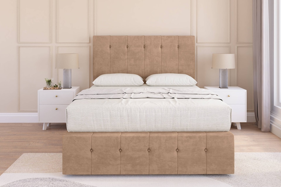 image 1 of Sloomy Cambridge Sand Naples Divan Bed Base 4 Drawers With 26 Inch Strutted Headboard & 12 Inch Matching Footboard | Cream | Sand | King | 1