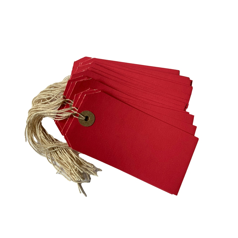 image 1 of Box of 1000 Red Strung Tags 120mm x 60mm