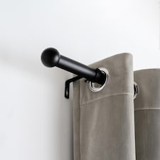 OHS Curtain Pole Extendable 28mm Metal Finnials Ball End Rod Fittings | Black