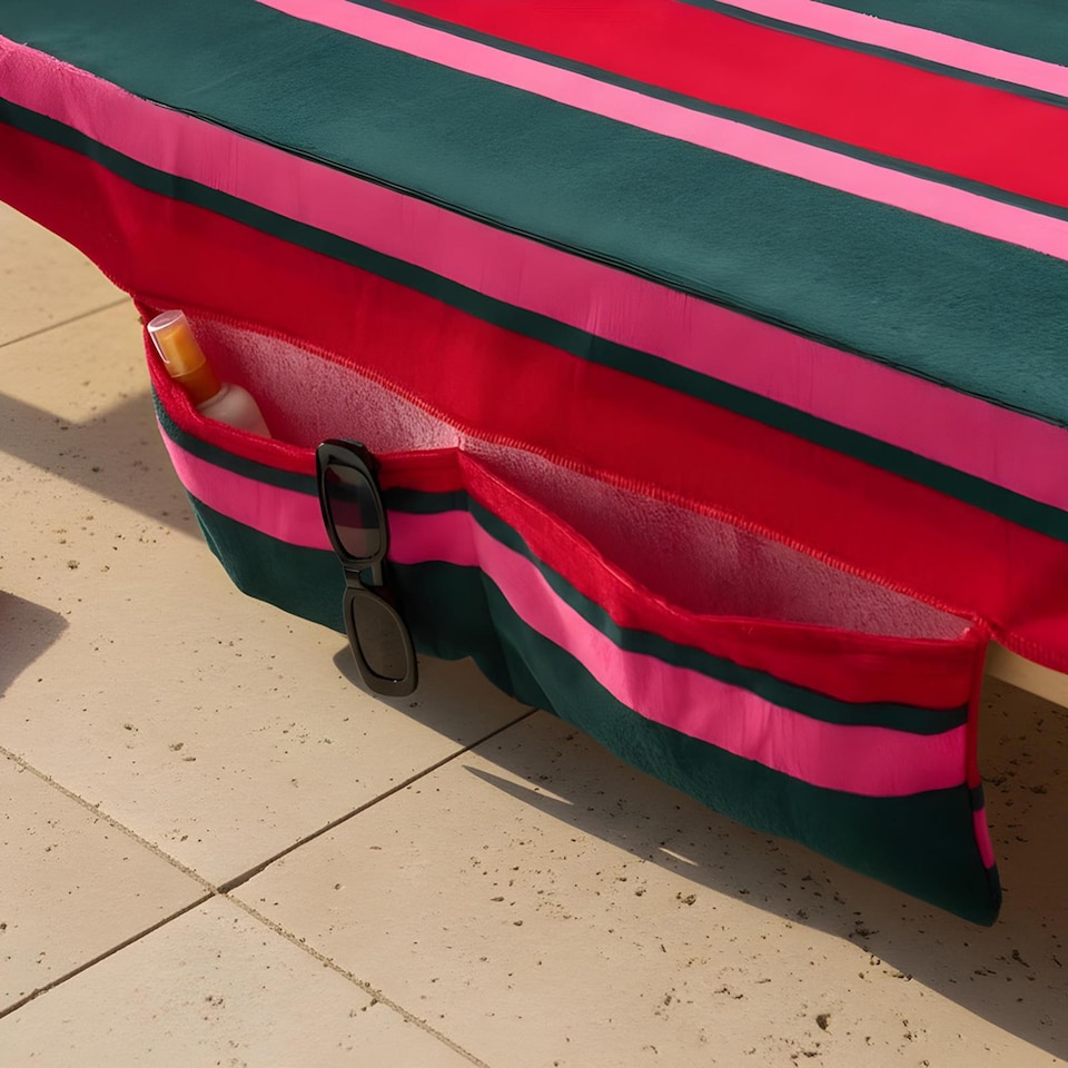 image 1 of OHS Stripes Beach Towel with Bag Quick Dry Absorbent Travel Spa | Multi | Green/Red | One size