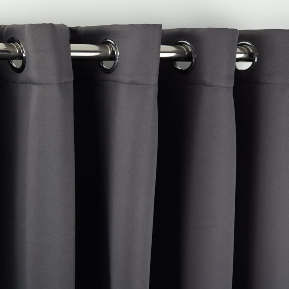 image 1 of Woven Thermal Blackout Eyelet Curtains Charcoal 116cm x 137cm Grey | Grey