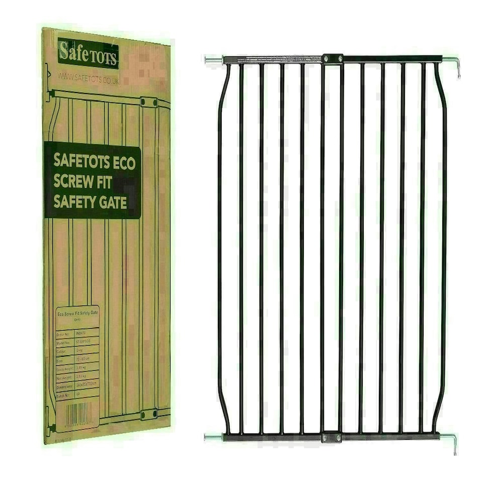 image 1 of Safetots Eco Screw Fit Baby Gate, Black, 70cm - 80cm, Stair Gate for Toddler and Baby, Screw Fit Safety Barrier