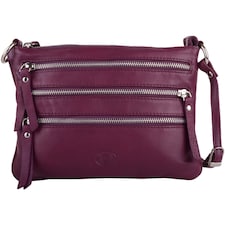 London Leathergoods Womens Premium Soft Genuine Leather Cross Body / Shoulder Bag | Purple | Aubergine