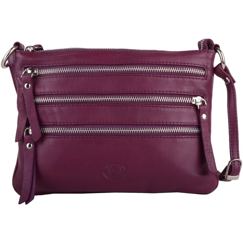 image 1 of London Leathergoods Womens Premium Soft Genuine Leather Cross Body / Shoulder Bag | Purple | Aubergine