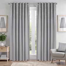 Triple Woven Blackout Velvet Ring Top Curtains with Cascading Diamante Studs 168cm x 183cm Silver | Silver | Silver | 1
