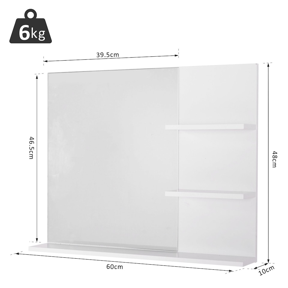 image 1 of kleankin Bathroom Mirror, Wall Mount Vanity Mirror, Modern Make Up Mirror with 3 Storage Shelves, White