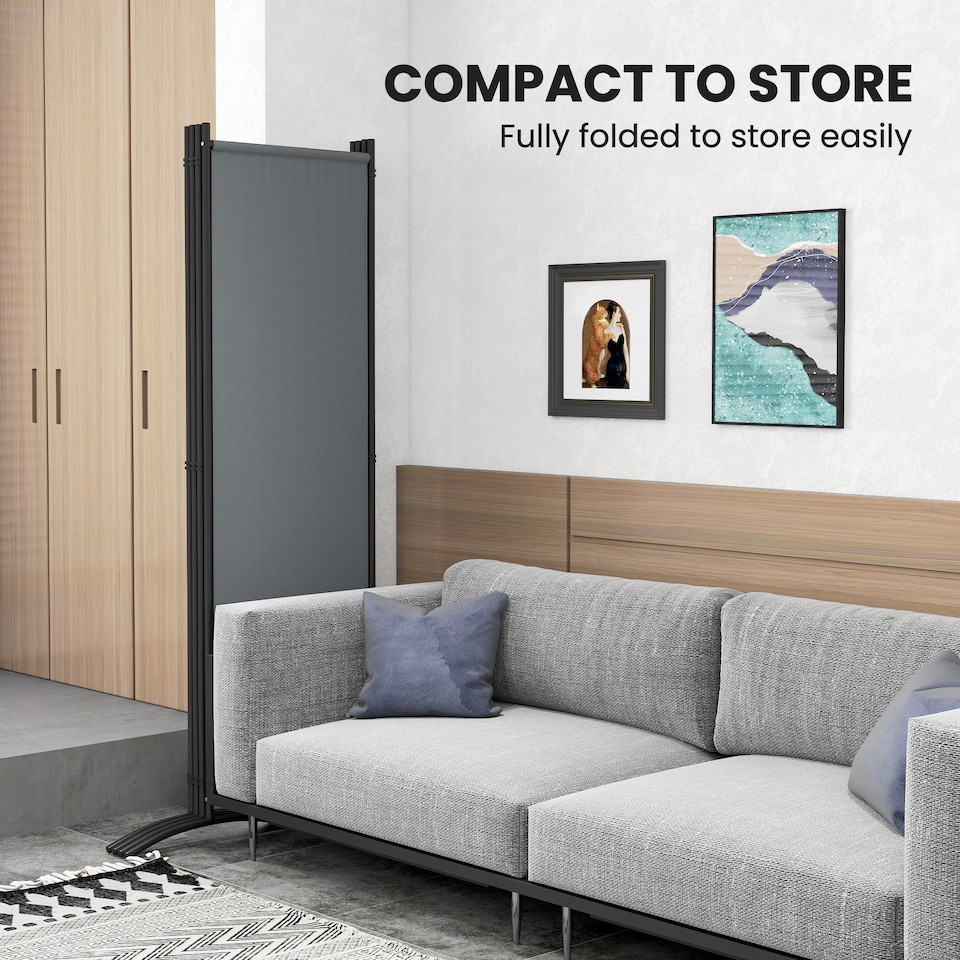 image 1 of Outsunny 4 Panel Folding Room Divider,Portable Privacy Panel for Garden | Grey | Dark Grey | 221L x 50W x 172Hcm | 1