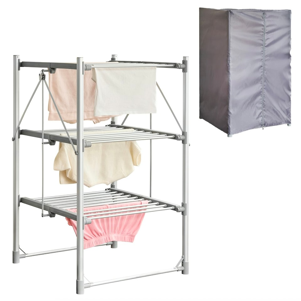 image 1 of Zennox 3 Tier Folding Heated Clothes Dryer with Cover | Energy Saving Clothing Laundry Airer with 30 Bars | Holds Up To 30kg