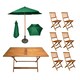 image 2 of Outdoor 6 Person Folding Rectangular Wooden Garden Patio Dining Table Chairs Parasol and Base set