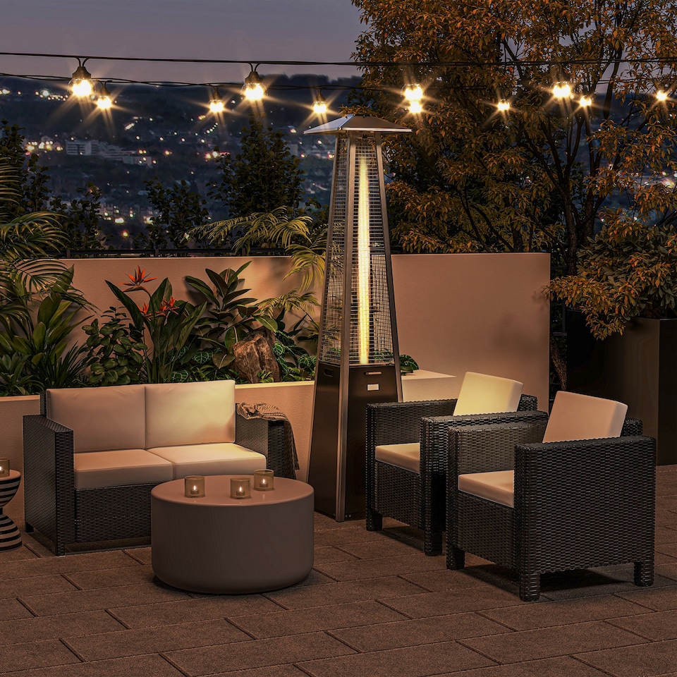 image 1 of Outsunny Rattan Sofa, 2 Seater Garden Furniture with Soft Padded Cushion and Armrests, Wicker Garden Loveseat for Patio, Black