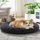 image 2 of Living and Home Calming Round Donut Plush Dog Cuddler Bed | Grey | Dark Grey
