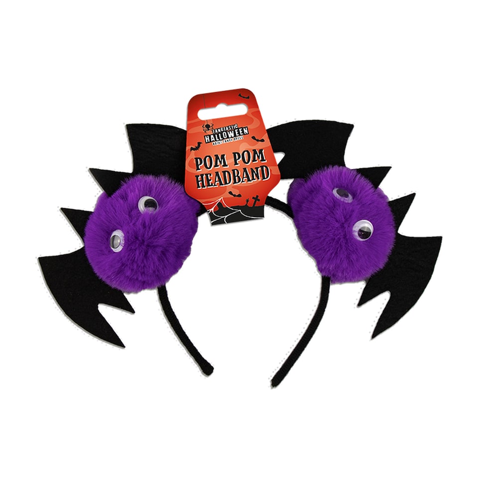 Halloween Fancy Dress Headband | Black Cat or Bat Pompom Headband with Googly Eyes | Halloween Costume Accessory for Parties, Trick or Treat & Fancy Dress Events