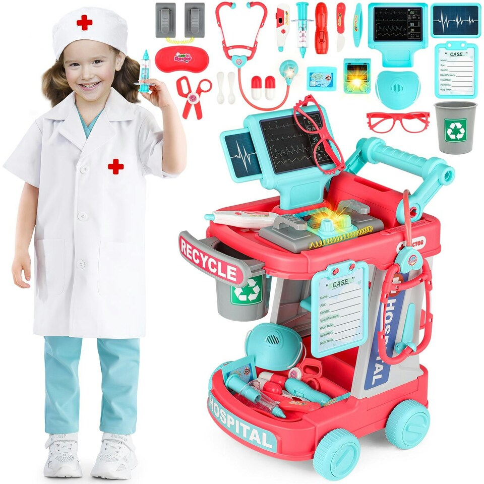 image 1 of 22PCS Educational Pretend Medical Station Doctor Trolley Role Play Set for Kids Age 3 plus