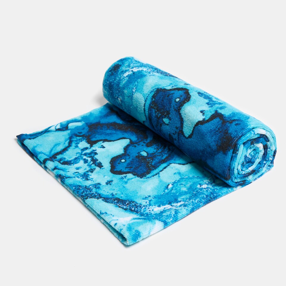 image 1 of OHS Marble Print Soft Absorbent Quick Drying Travel Holiday Summer Beach Bath Towel Blue | Teal Blue | One size