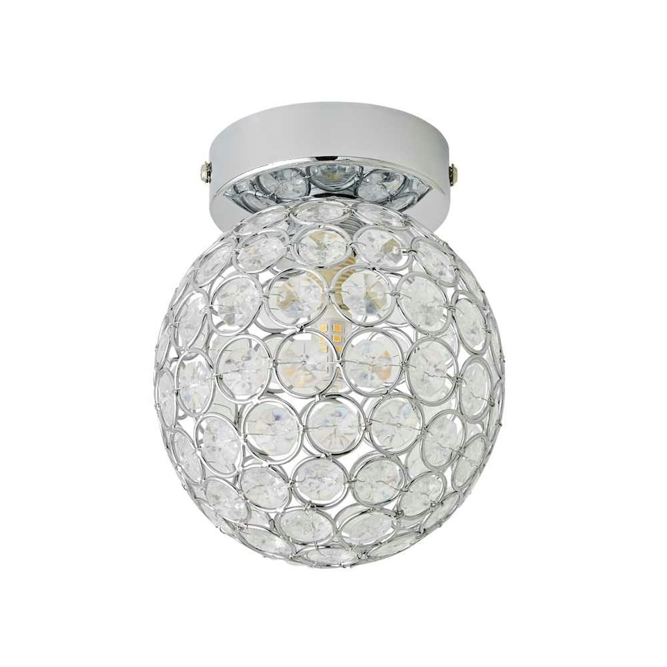 image 1 of ValueLights Ella Chrome Sphere Globe Jewel Flush Ceiling Light | Chrome
