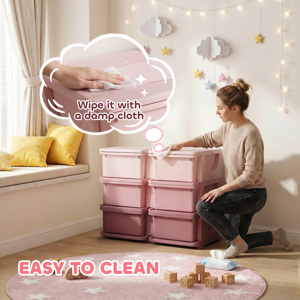 image 1 of HOMCOM Kids Storage Units with Drawers 3 Tier Chest Dresser Tower Pink