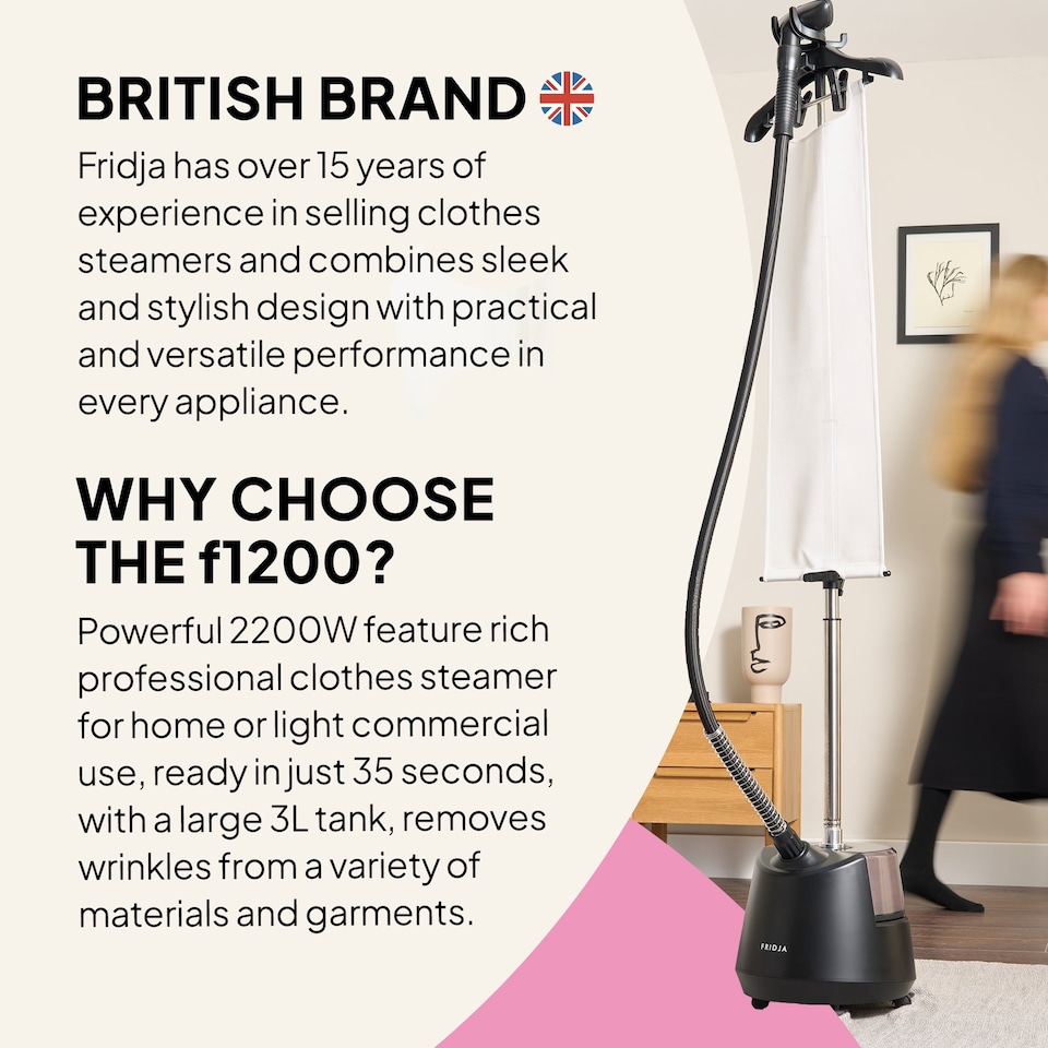 image 1 of Fridja F1200 Clothes Steamer Pro 2200W Upright Garment Care 3L Tank