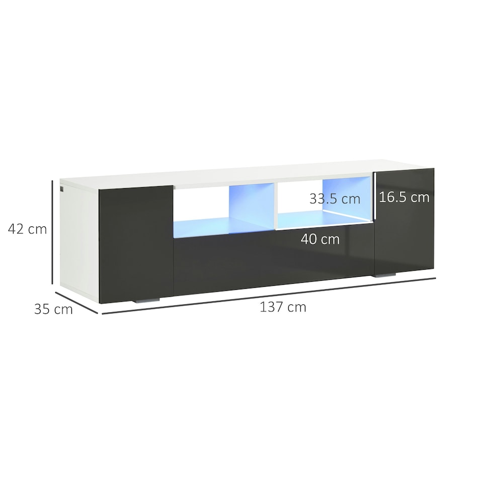 image 1 of HOMCOM TV Unit Cabinet for TVs up to 60", TV Stand with LED Lights, Grey