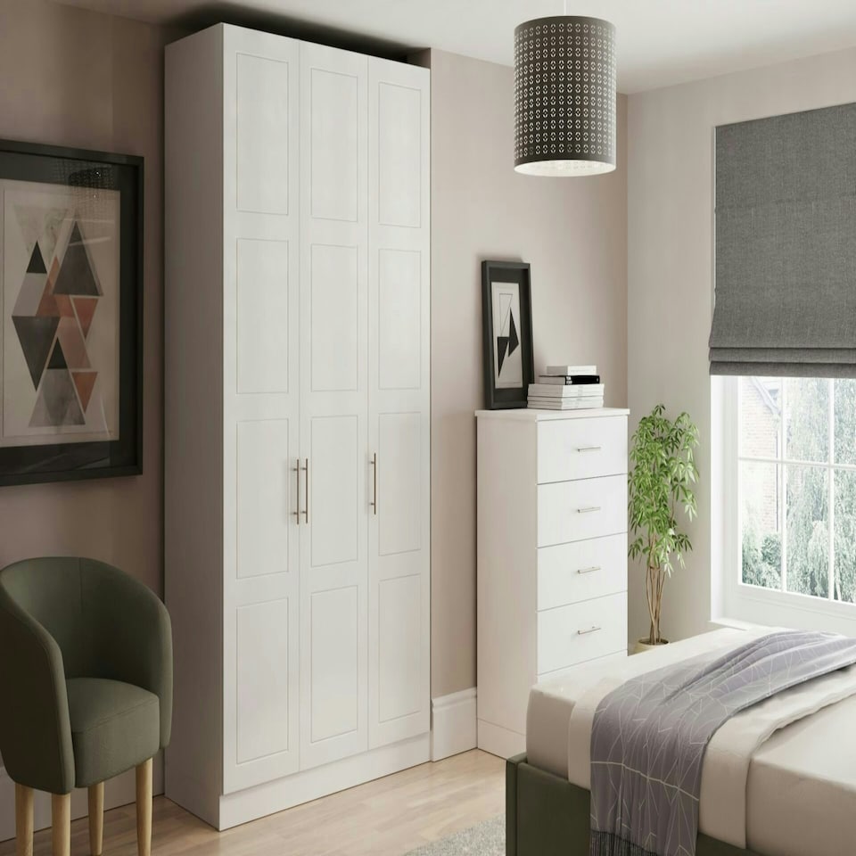 image 1 of Shaker White Double Wardrobe with Single Rail & Internal Drawers White