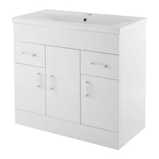 Balterley 800mm 3 Door 2 Drawer Gloss White Floor Standing Cabinet With Basin