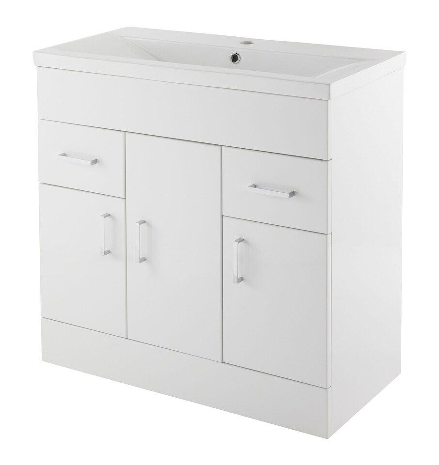 image 1 of Balterley 800mm 3 Door 2 Drawer Gloss White Floor Standing Cabinet With Basin