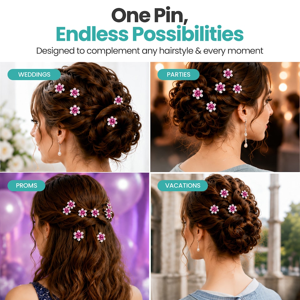 image 1 of Crystal Rose Flower Hair Pins, Clips with Rhinestone Flowers - 1pc