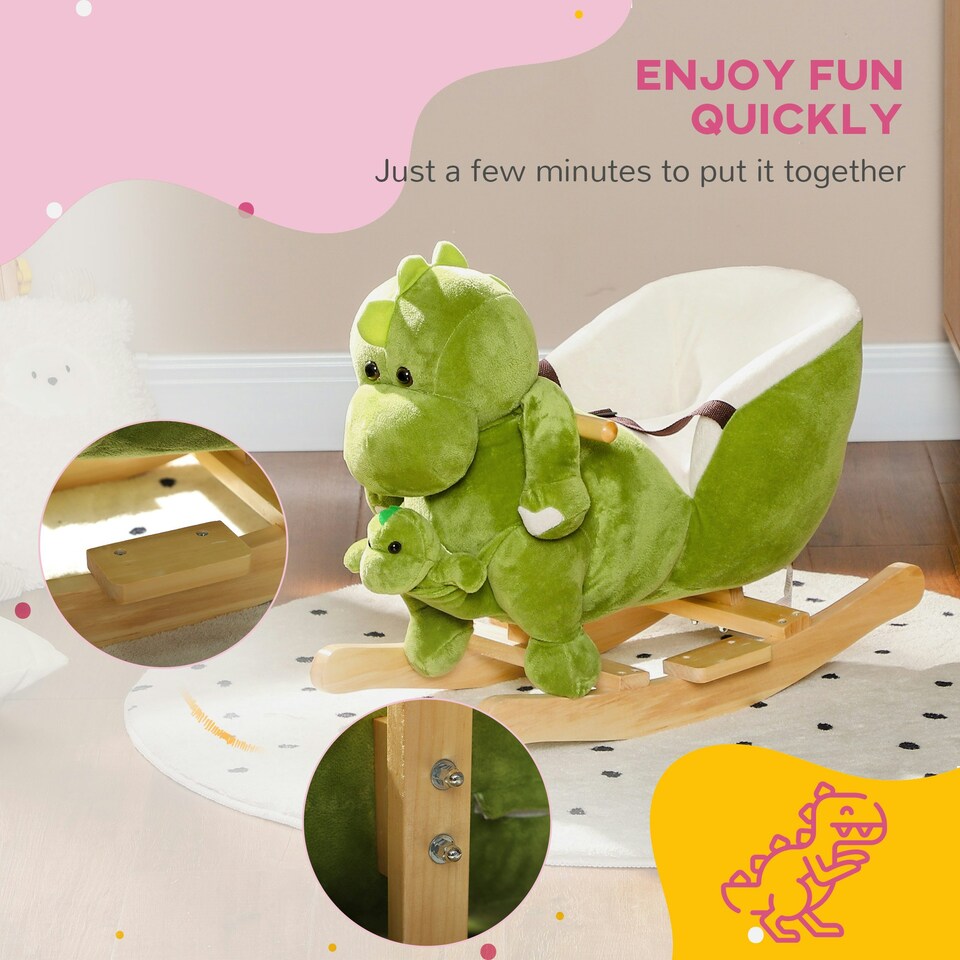 image 1 of AIYAPLAY Baby Rocking Horse w/ Safety Belt, 32 Songs, Wood Base, Hand Puppet