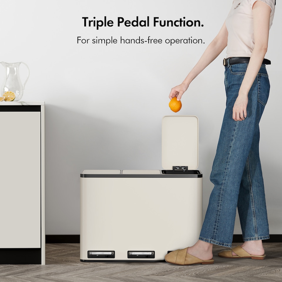 image 1 of 3 Compartment 45L Waste & Recycling Kitchen Bin (3 x 15L) | Cream | Cream | 45L