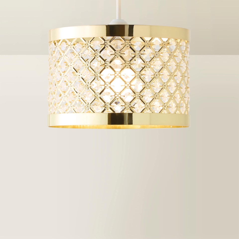 image 1 of ValueLights Hadley Gold Jewel Drum Pendant Shade | Gold