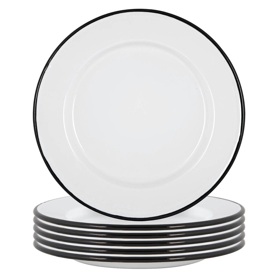 image 1 of Argon Tableware White Enamel Dinner Plates - 25.5cm - Black - Pack of 6 | Black | Black