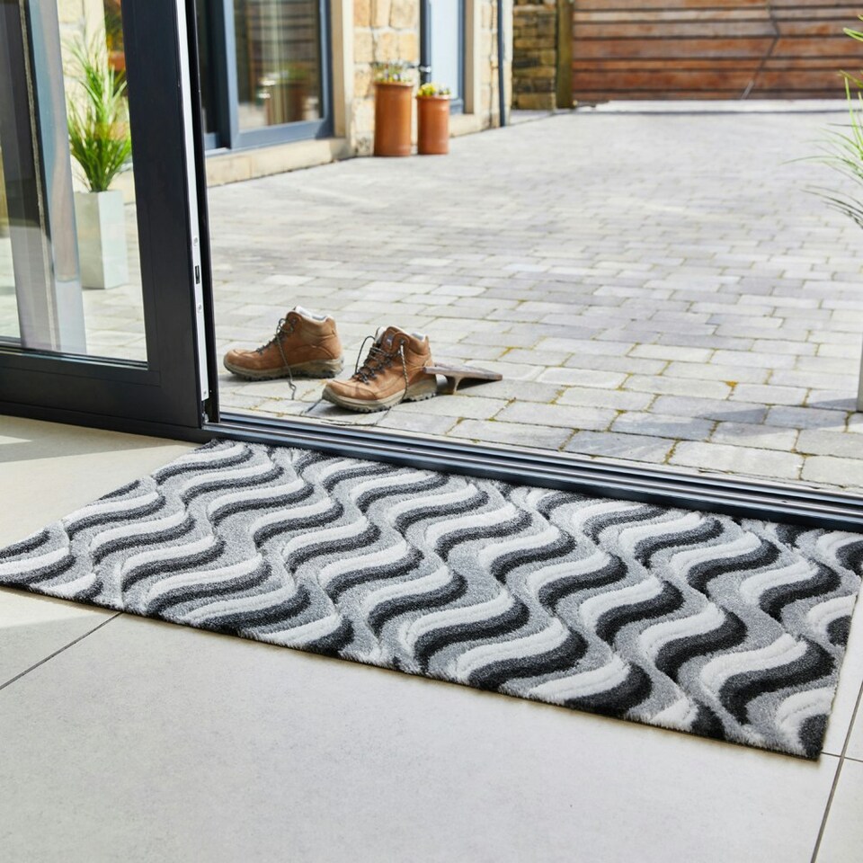 image 1 of JVL Solemate Hand Carved Machine Washable Door Mat 57x100cm - Waves