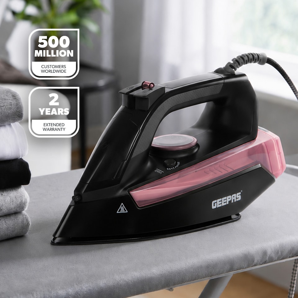 image 1 of GEEPAS 2400W Steam Iron Ceramic Soleplate, Black