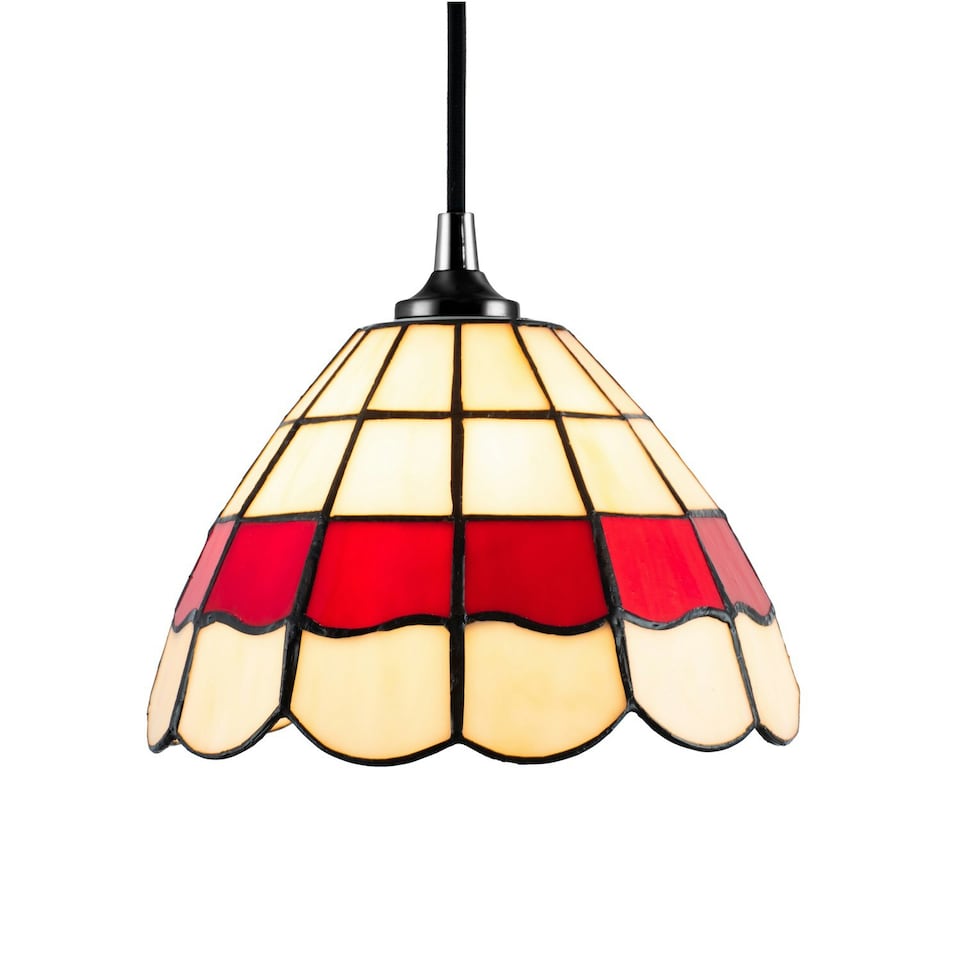 image 1 of Traditional Red and Amber Stained Glass Tiffany Pendant Lighting Shade