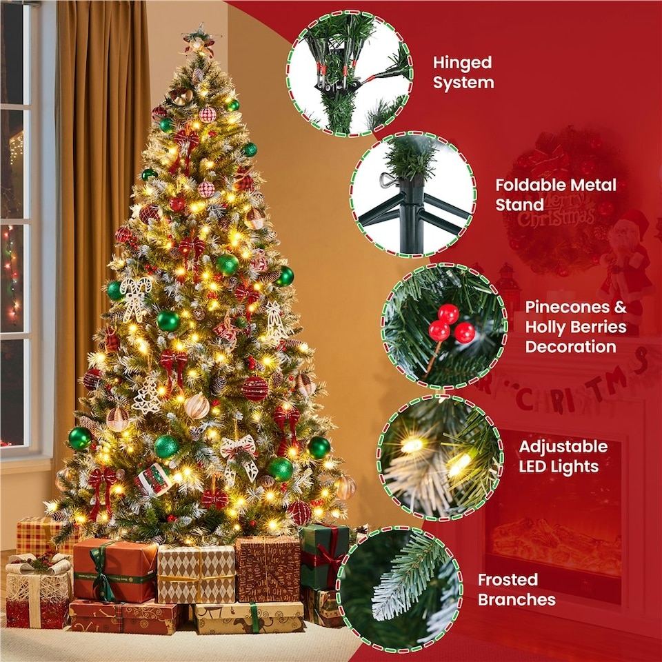 image 1 of Yaheetech 213 cm Pre-lit Frosted Artificial Christmas Tree Green