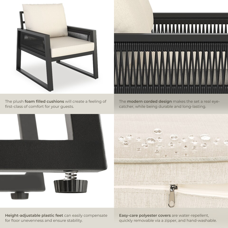 image 1 of Garden Furniture Set Capri in a Corded Design and Aluminium Frame | Grey | anthracite | 76,50 x 67 x 85 cm | 1